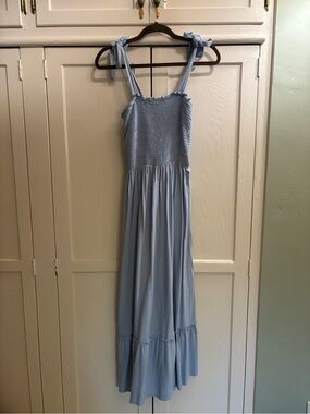 Smocked Bodice Maxi Dress in Dusty Blue